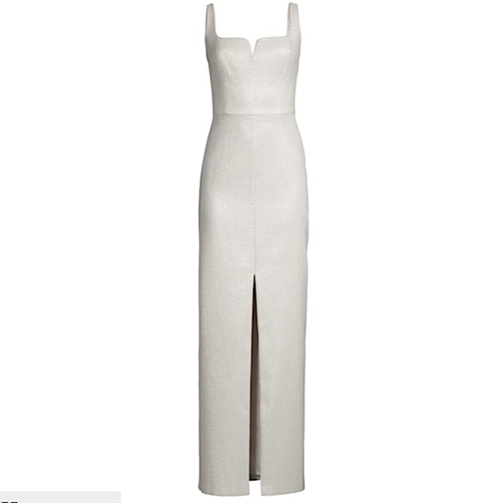 Aidan Mattox- Metallic Silver Maxi Evening Gown, size 2, NWT